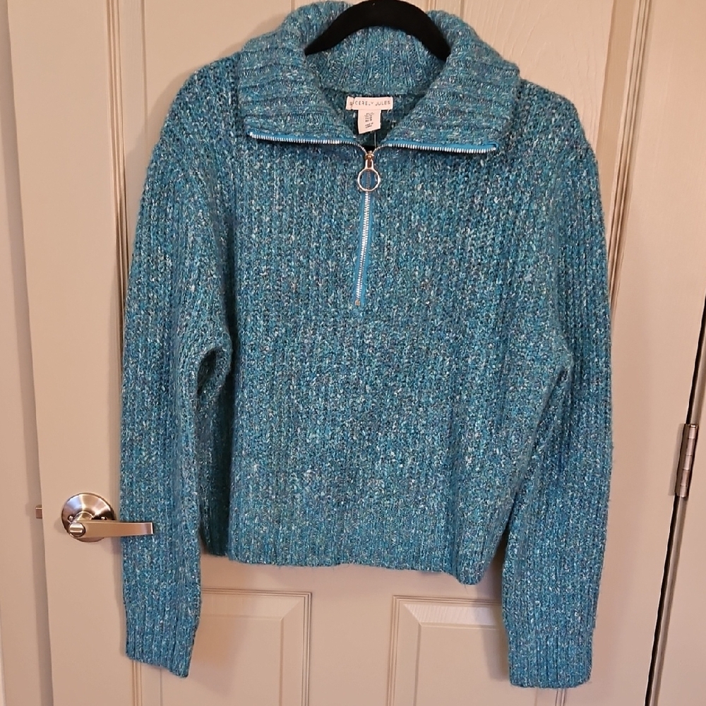 Sincerely Jules Teal 1/2 Zip Sweater